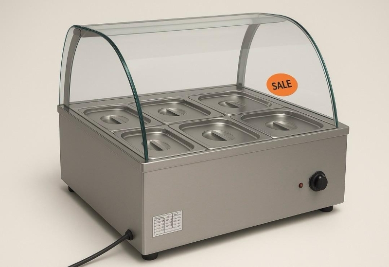bain marie 6 division food warmer curve glass